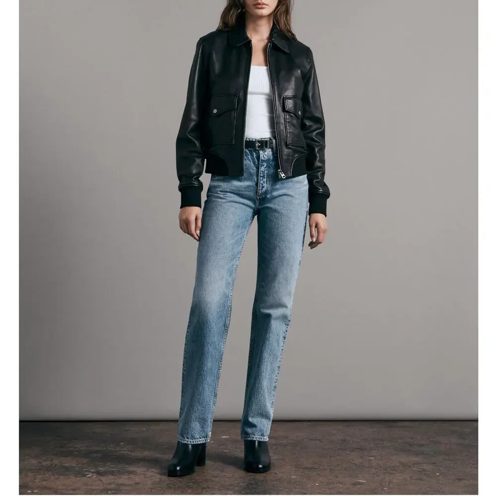 Rag & Bone Alex High Rise Straight Jean US 24 Mid Blue Wash Denim 100% Cotton